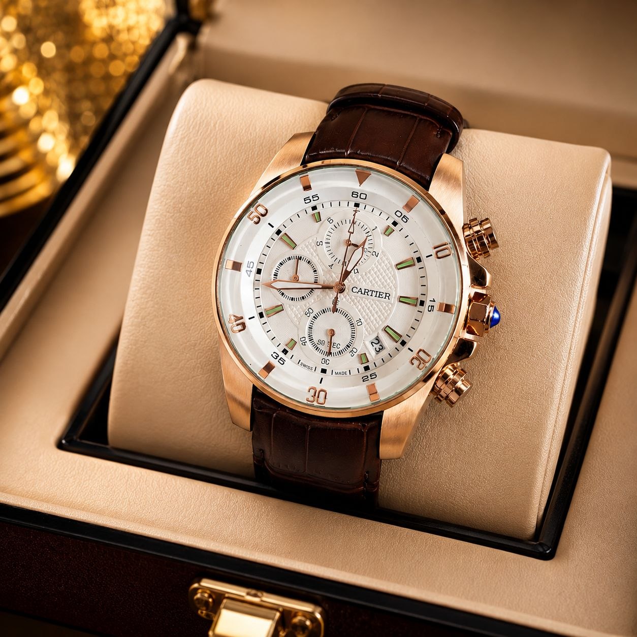 Brown strap with White Dial